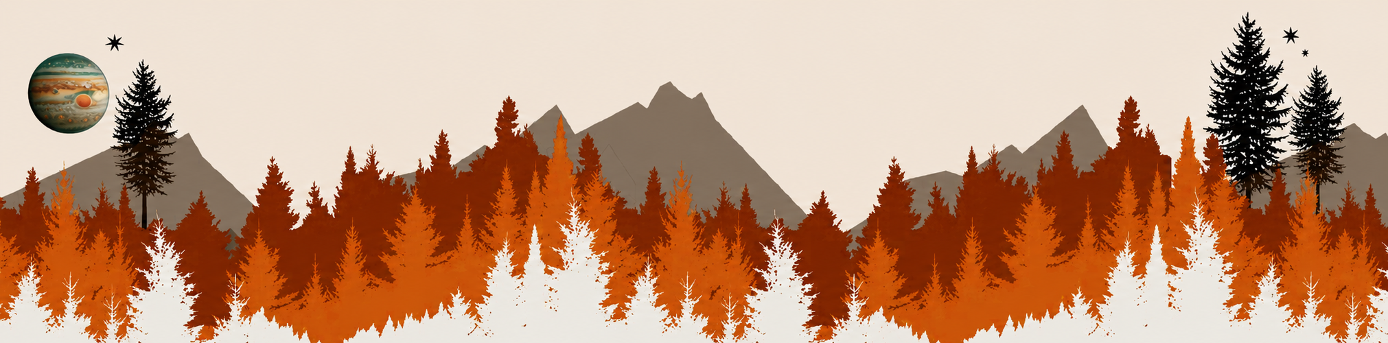 Mountain and Douglas fir landscape with Jupiter